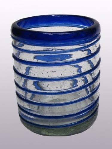 Mexican Blown Glass Tumblers Cobalt Blue Spiral Set of 6 B937776