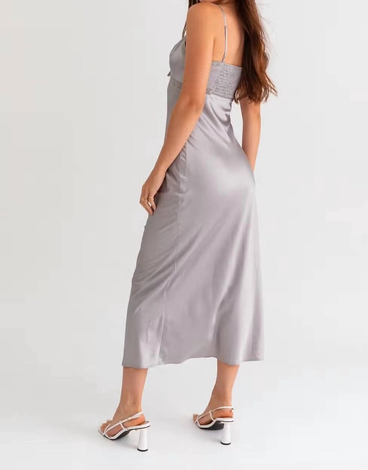 Lace Trim Maxi Satin Dress S845936