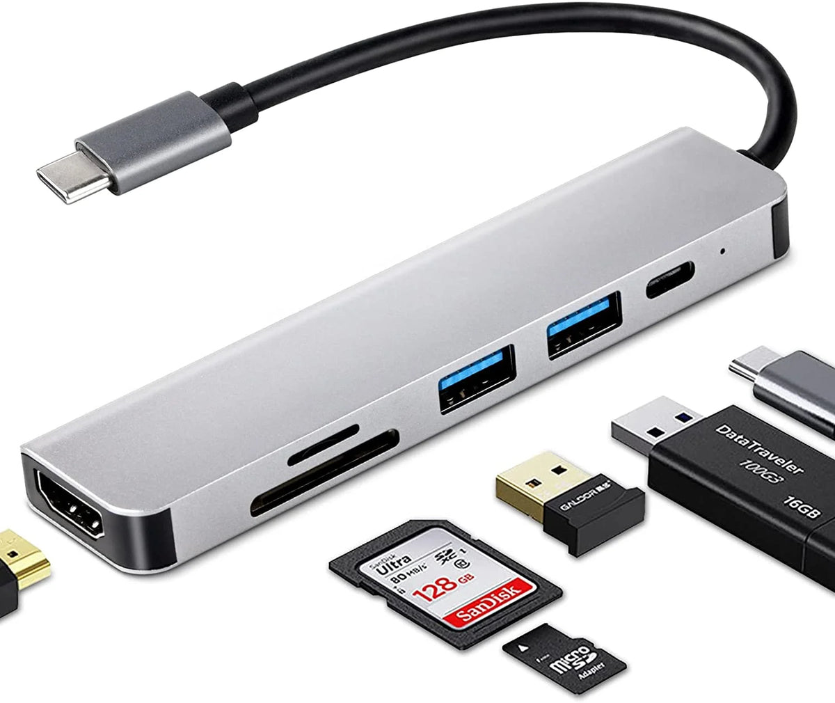 USB C Hub 6 in 1 Multiport Adapter with 4K HDMI Output 3 USB 3.0 Ports SD/TF Card Reader X452