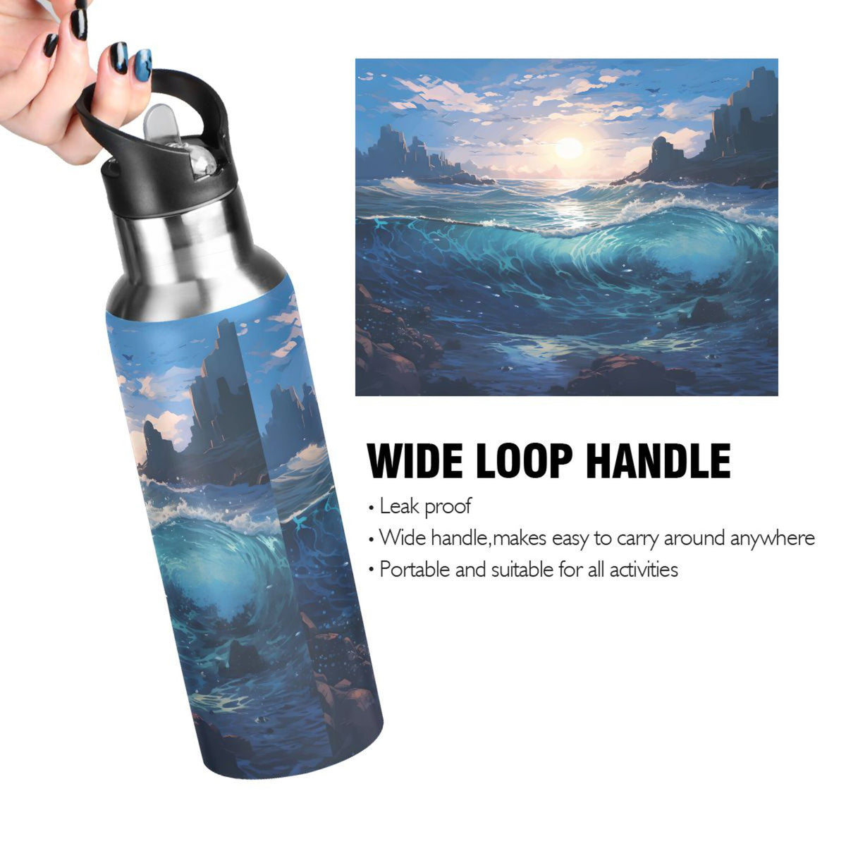 Stainless Steel Insulated Thermos Vacuum Flask Water Bottle with Straw Lid A2234