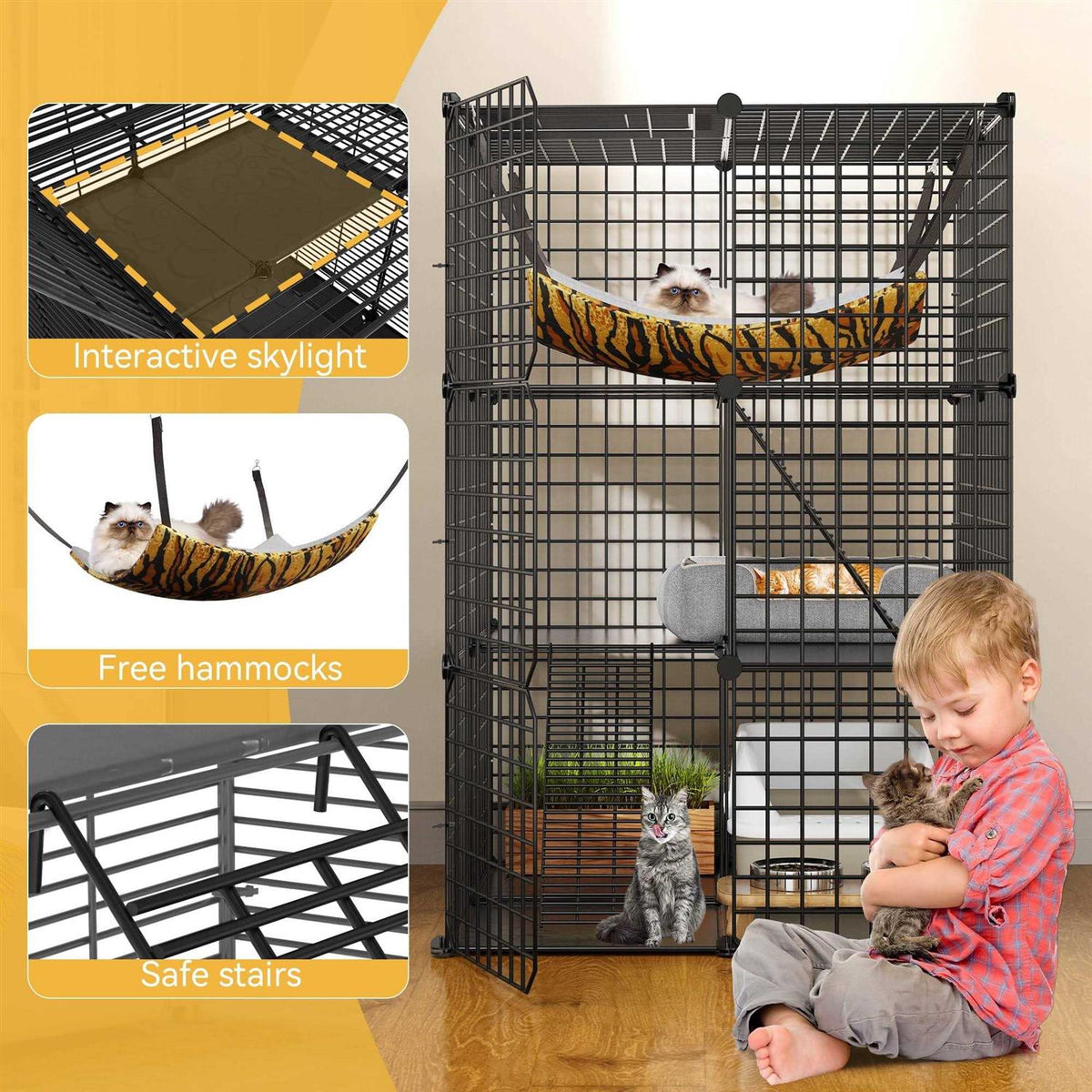 3-Tiers Metal Cat Cage with Hammock P778408