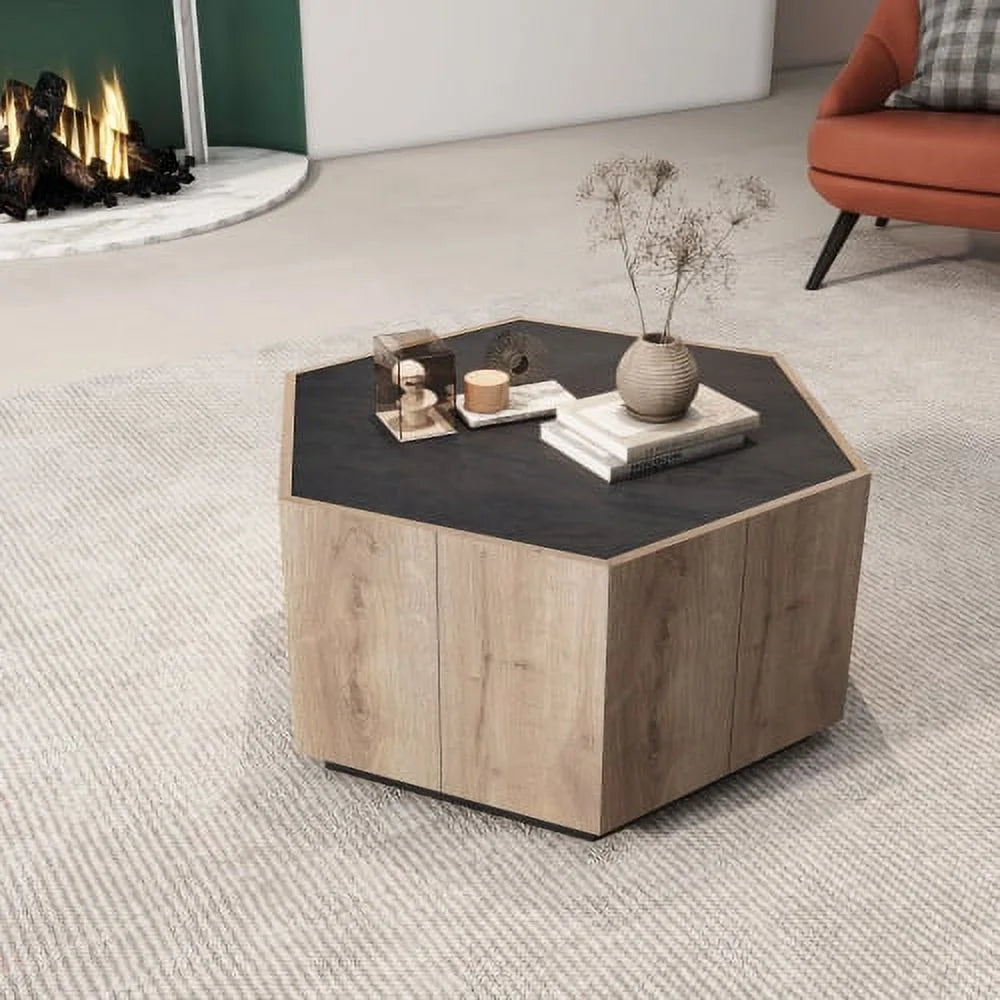 Textured Black Warm Oak Coffee Table with 2 Drawers Z965578