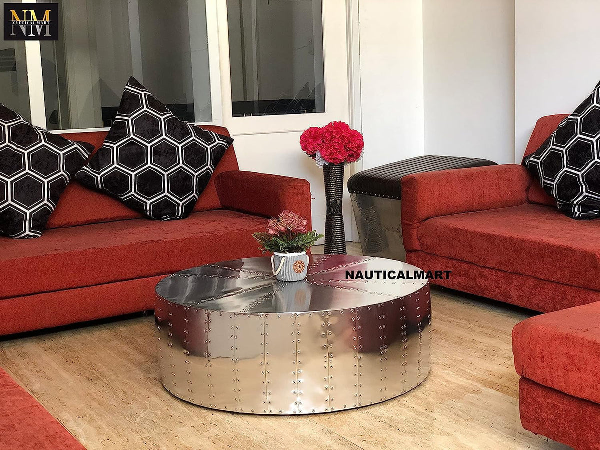 Aluminum Drum Shaped Coffee Table 40 inches C2524