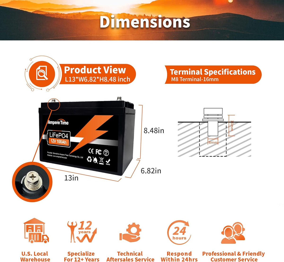 12V 100Ah LiFePO4 Deep Cycle Battery with Built-in BMS X3640