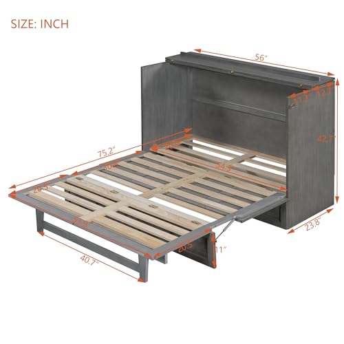 White Full Size Murphy Bed with USB Ports and Drawer F514