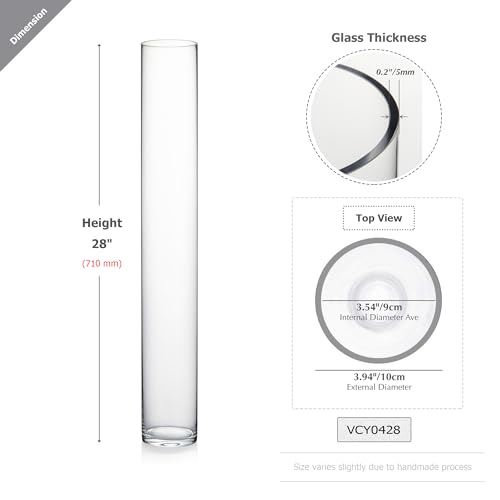 Thick Weighted Tall Clear Cylinder Glass Vase, 4" W x 20" H, 1 Piece W3940