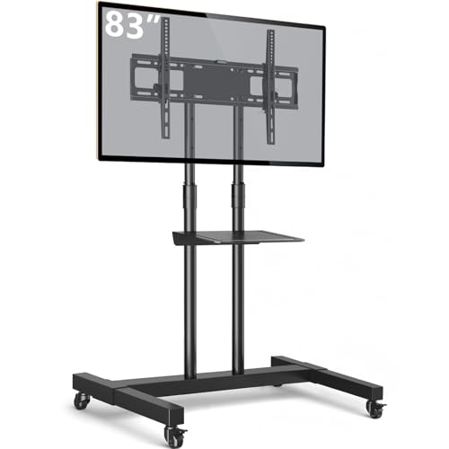White Rolling TV Stand with Lockable Wheels Height Adjustable Shelf for 32-83 Inch TV Loading 110 lbs S761