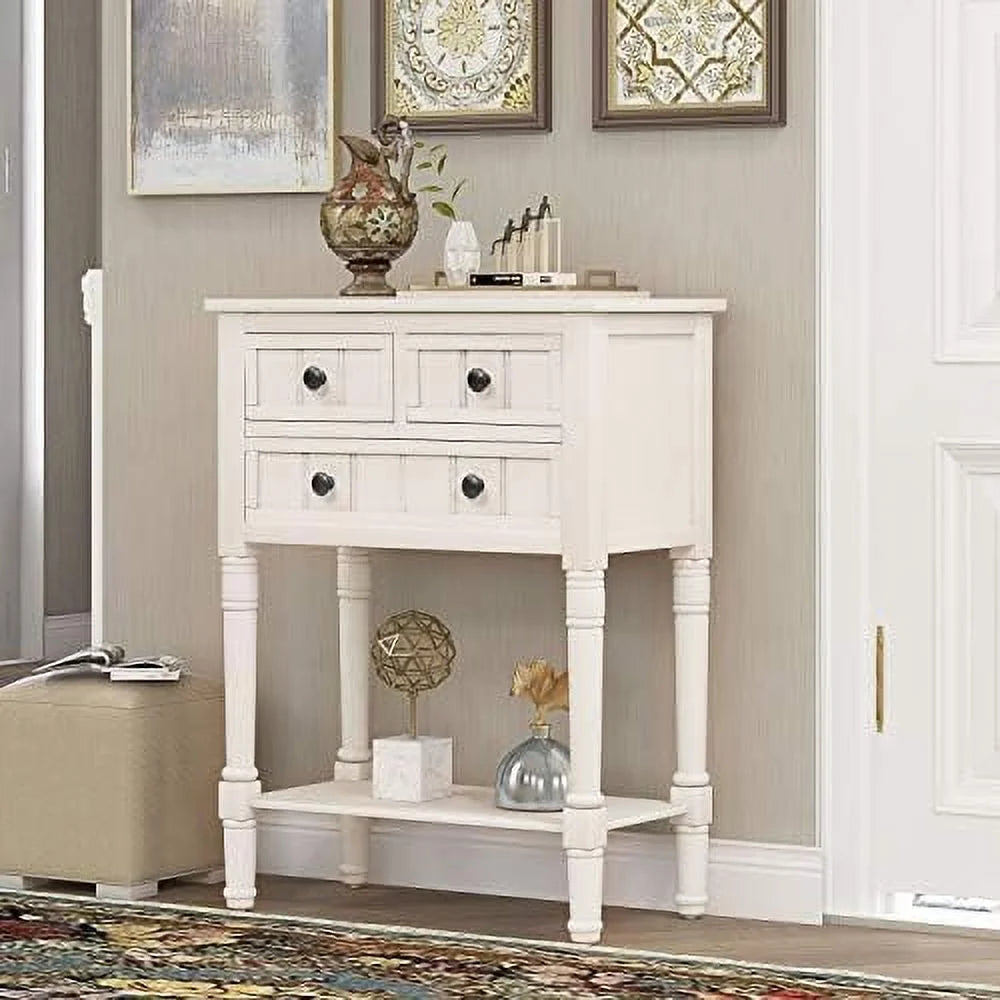 Narrow Console Sofa Table 3 Drawers Ivory White D4490