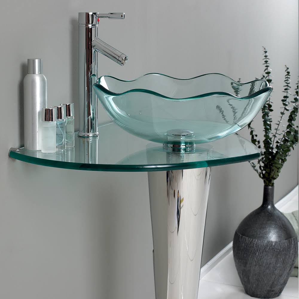 Wavy Edge Glass Bathroom Vanity with Vessel Sink X3585