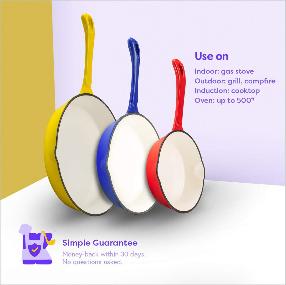 Enameled Cast Iron Skillet Set of 3 B9121