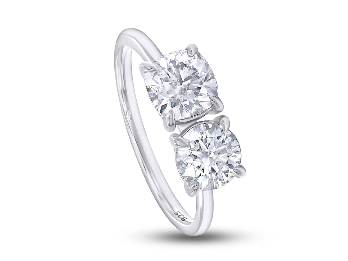 14K White Gold Over Sterling Silver Moissanite 2-Stone Engagement Ring E7646