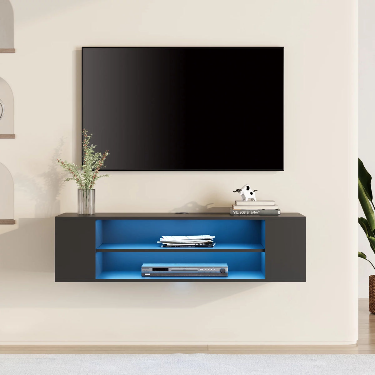 Black 39.4 inch Floating TV Stand with Adjustable Shelves F38933