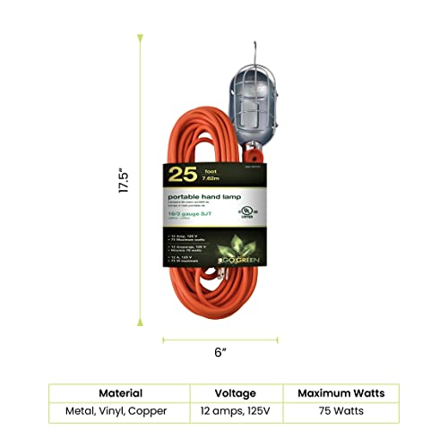 25ft Portable Hand Lamp with Kink-Free Cord and Swivel Hook Z239603