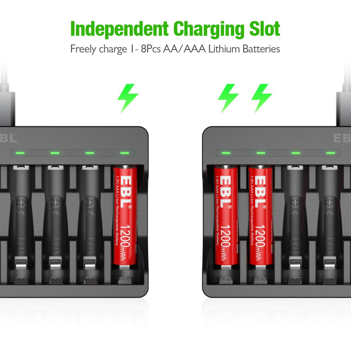 8 Pack Rechargeable Lithium AAA Batteries 1200mWh with 8 Bay Smart Battery Charger R218379