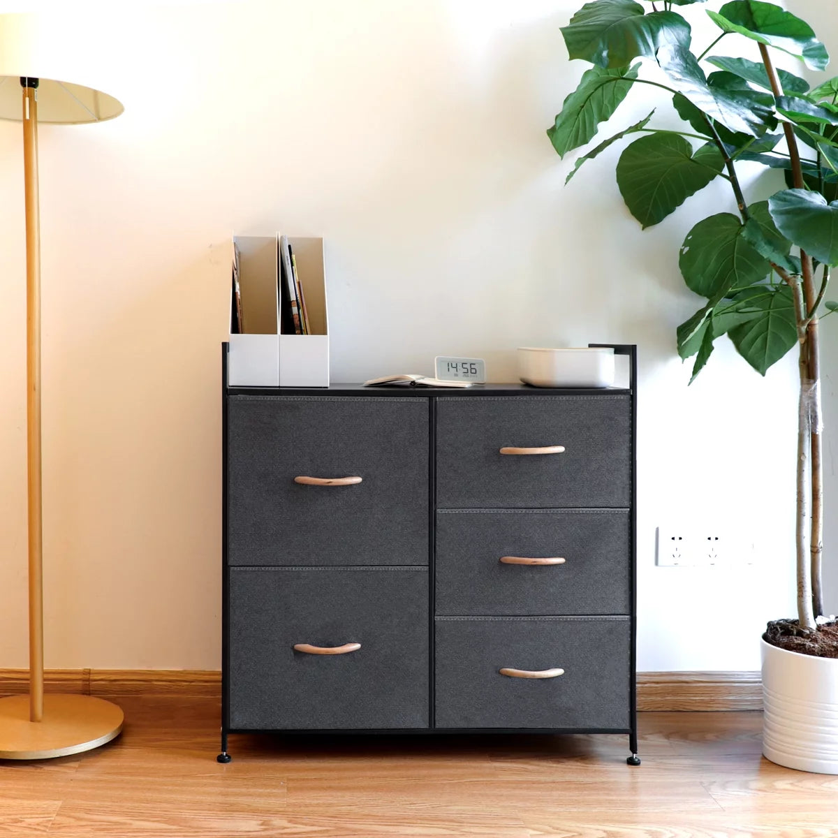 Grey 5 Drawer Fabric Dresser E519