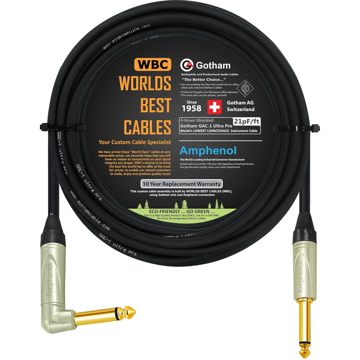 50 Foot Black Low-Capacitance Guitar Bass Instrument Cable S6538