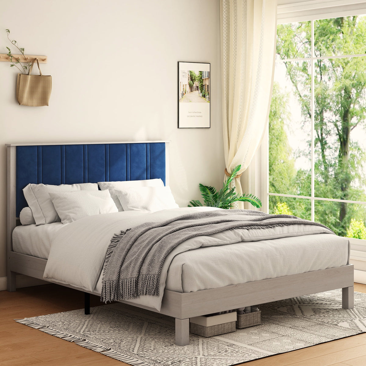 King Wood Bed Frame with Headboard G559435