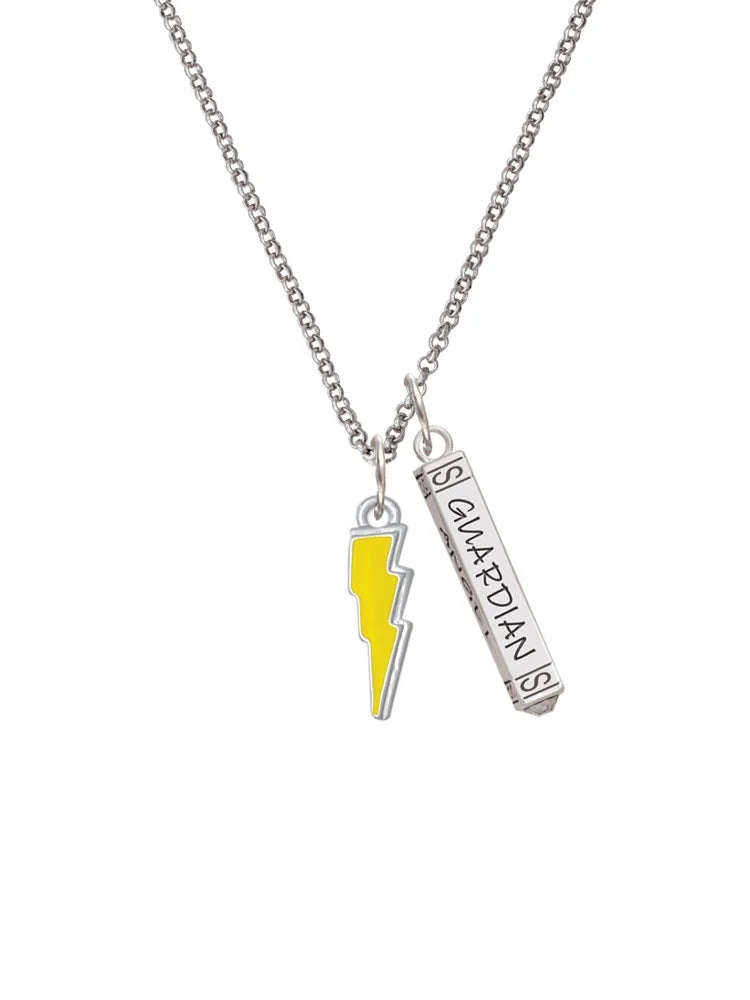 Silvertone Lightning Bolt Guardian Angel Bar Charm Necklace, 23" G7063