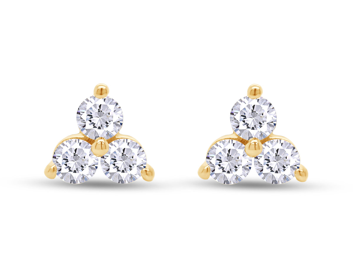 1/2 Carat Round Cut Lab Created Moissanite Three Stone Cluster Stud Earrings In 14k Yellow Gold Over Sterling Silver M826463