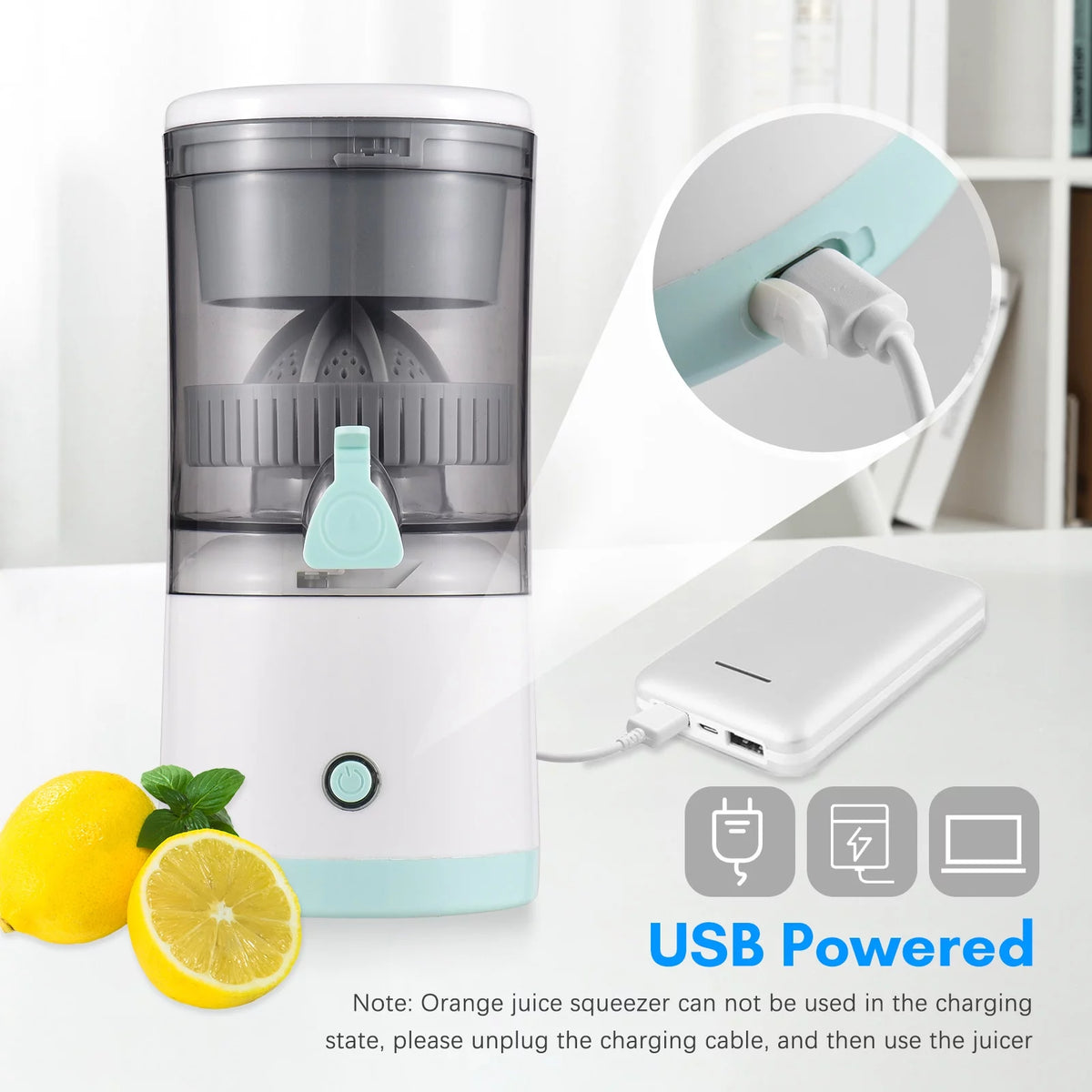 Electric Orange Juice Squeezer Portable Citrus Juicer USB Powered Detachable Washable P6534