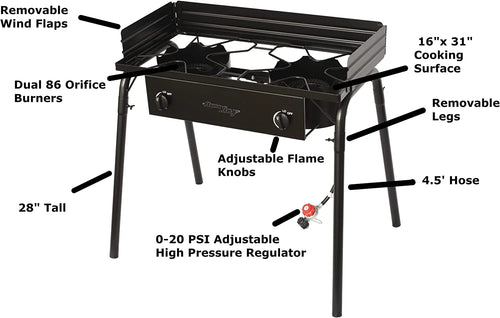 200,000 BTU LP Gas 2 Burner Cooktop Stove with Regulator Hose K302074