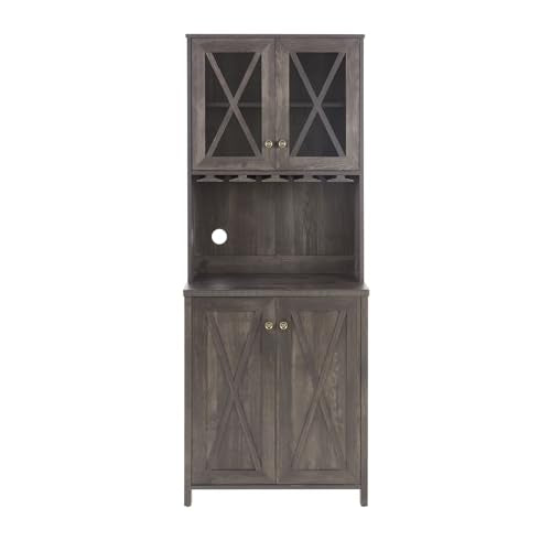 Grey Wood Storage Cabinet with Microwave Stand N2780