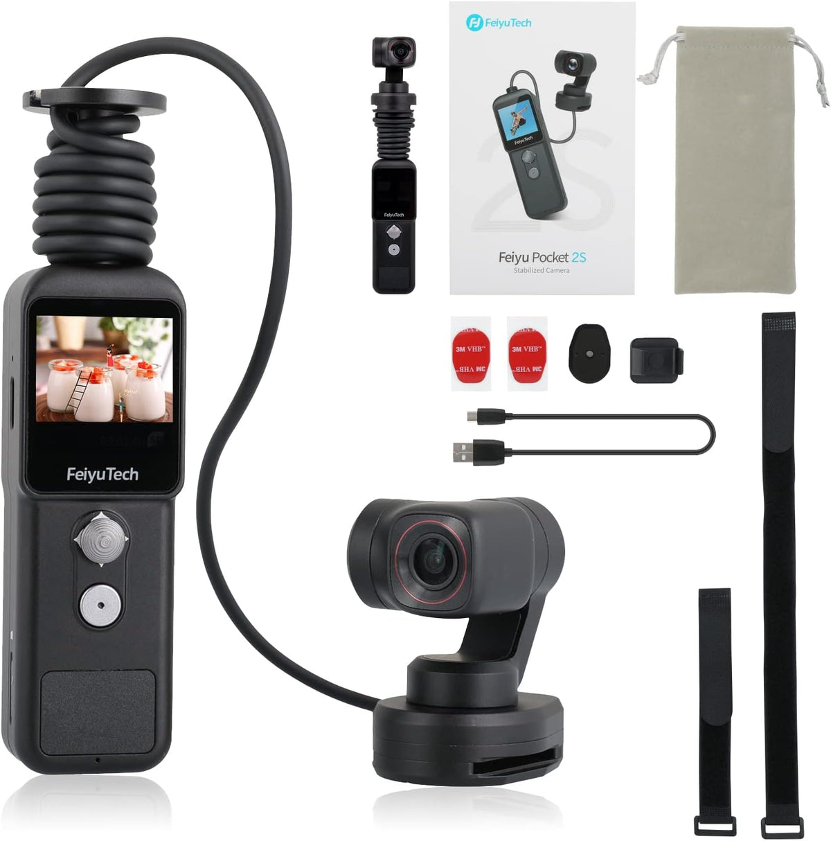4K Action Camera with 3-Axis Gimbal, 130° View, Magnetic Body, 4x Zoom, 512G Card Slot, Pack of 2 T1538