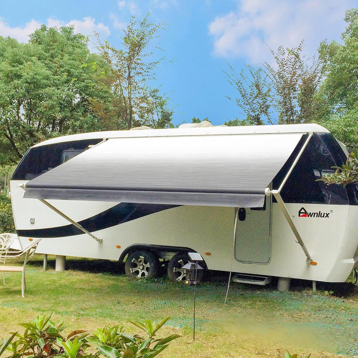White Manual Retractable RV Awning 20x8 Ft E101735