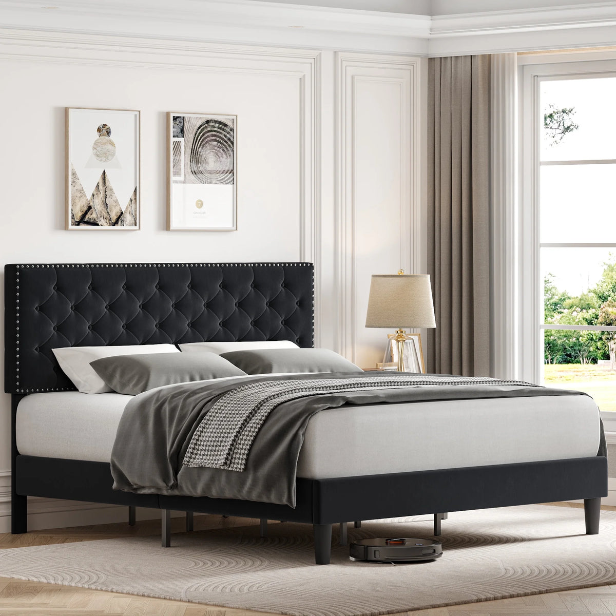 King Size Upholstered Platform Bed with Adjustable Headboard G7931