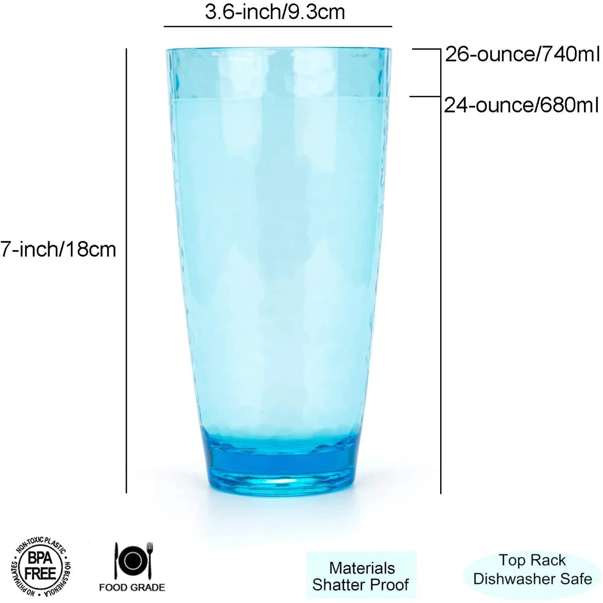 26-Ounce Acrylic Glasses Plastic Tumbler Set of 6 BPA Free P762545