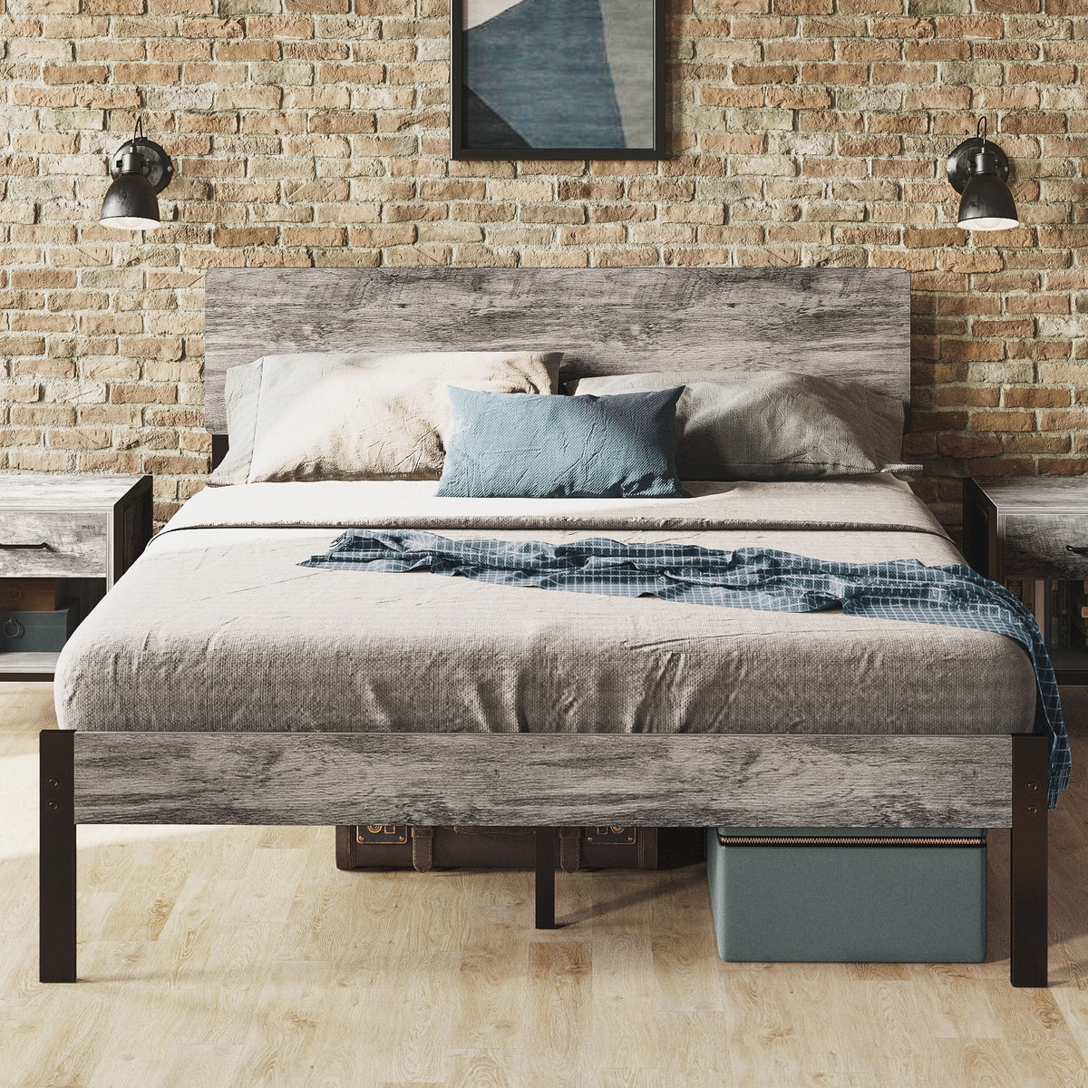 Queen Platform Bed Frame with Headboard D14421