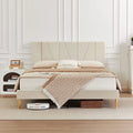 King Size Beige Fabric Upholstered Platform Bed Frame C856026