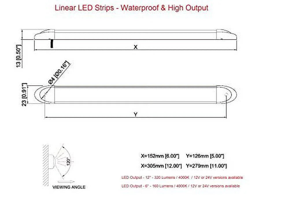 Waterproof 12" LED Bar Light, 12VDC, 320 Lumen Q9885