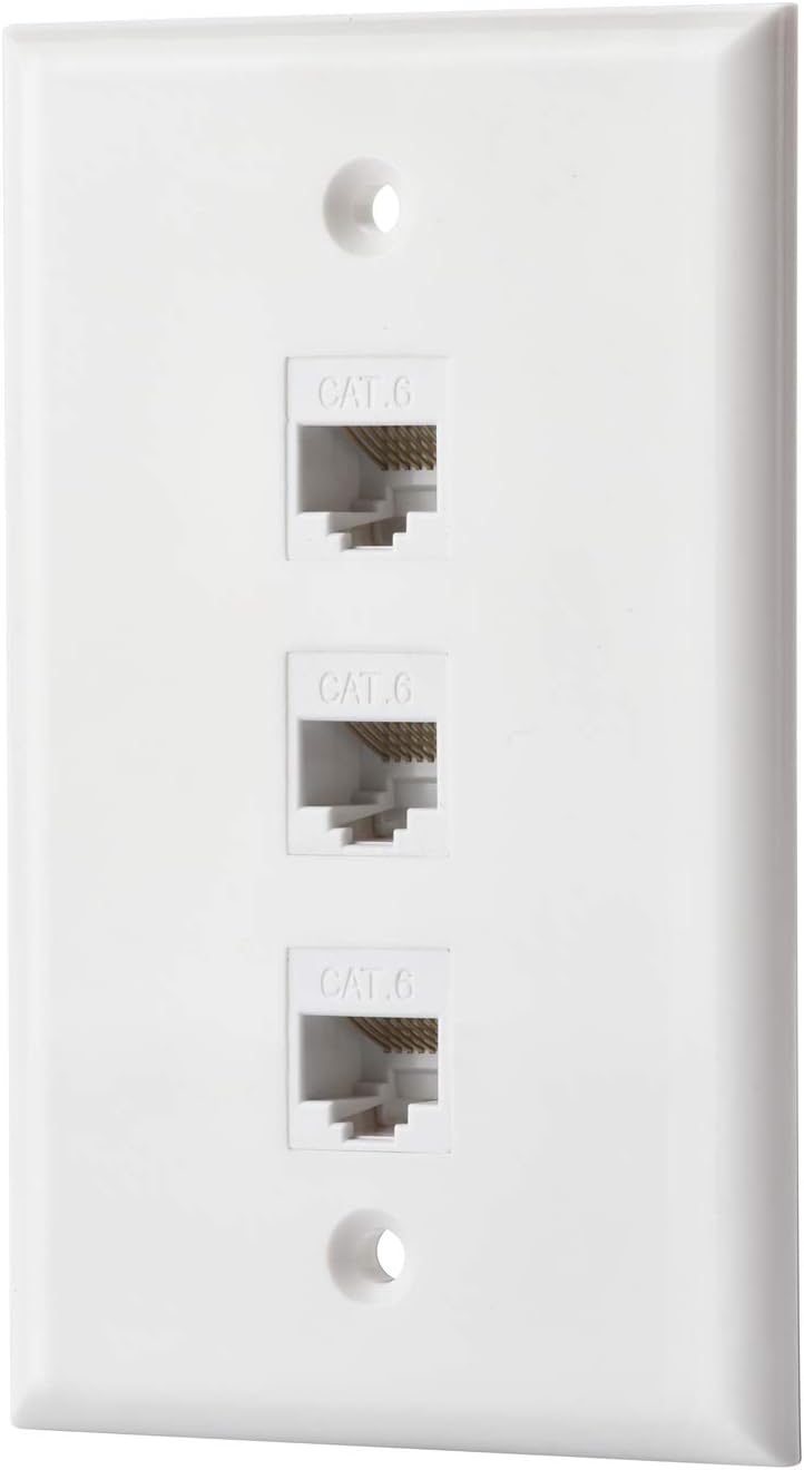 Cat6 Keystone Ethernet Wall Plate Female to Female White 6 Port Pack of 2 V62203