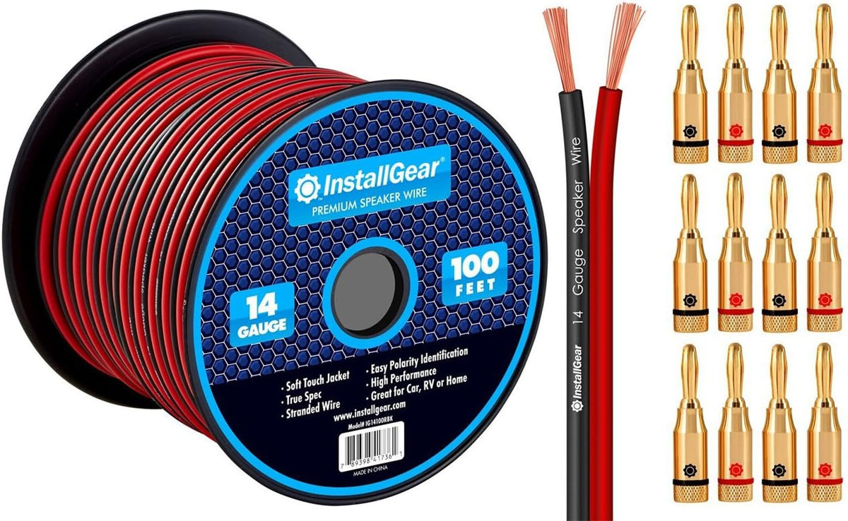 14 Gauge 100ft Speaker Wire Red/Black with 12 Banana Plugs L531453
