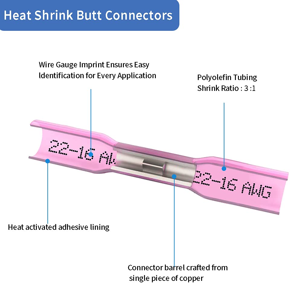 Red 22-16 AWG Insulated Heat Shrink Butt Connectors B872