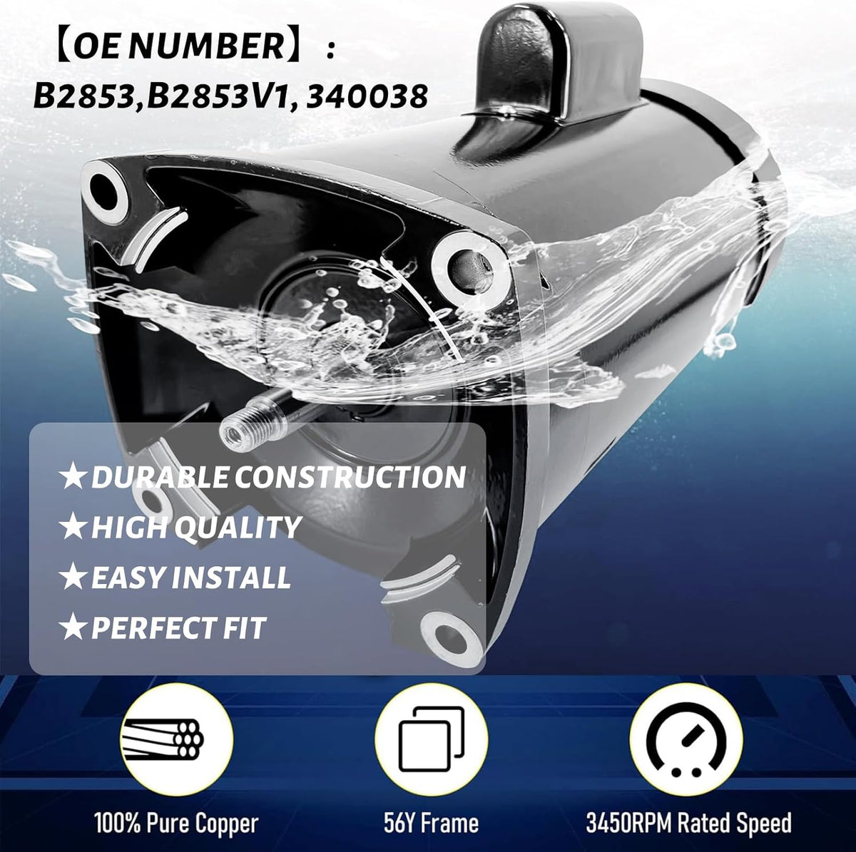 1HP 230/115V Square Flange Pool Pump Motor R700890