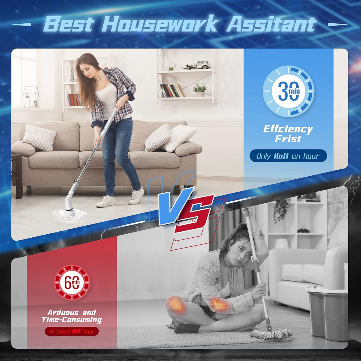 Electric Spin Scrubber with Adjustable Extension Handle & 4 Replaceable Brush Heads D817835
