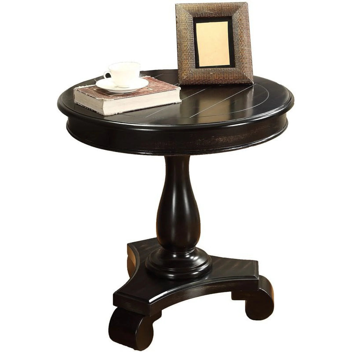Black Round Wood Pedestal End Table K6498