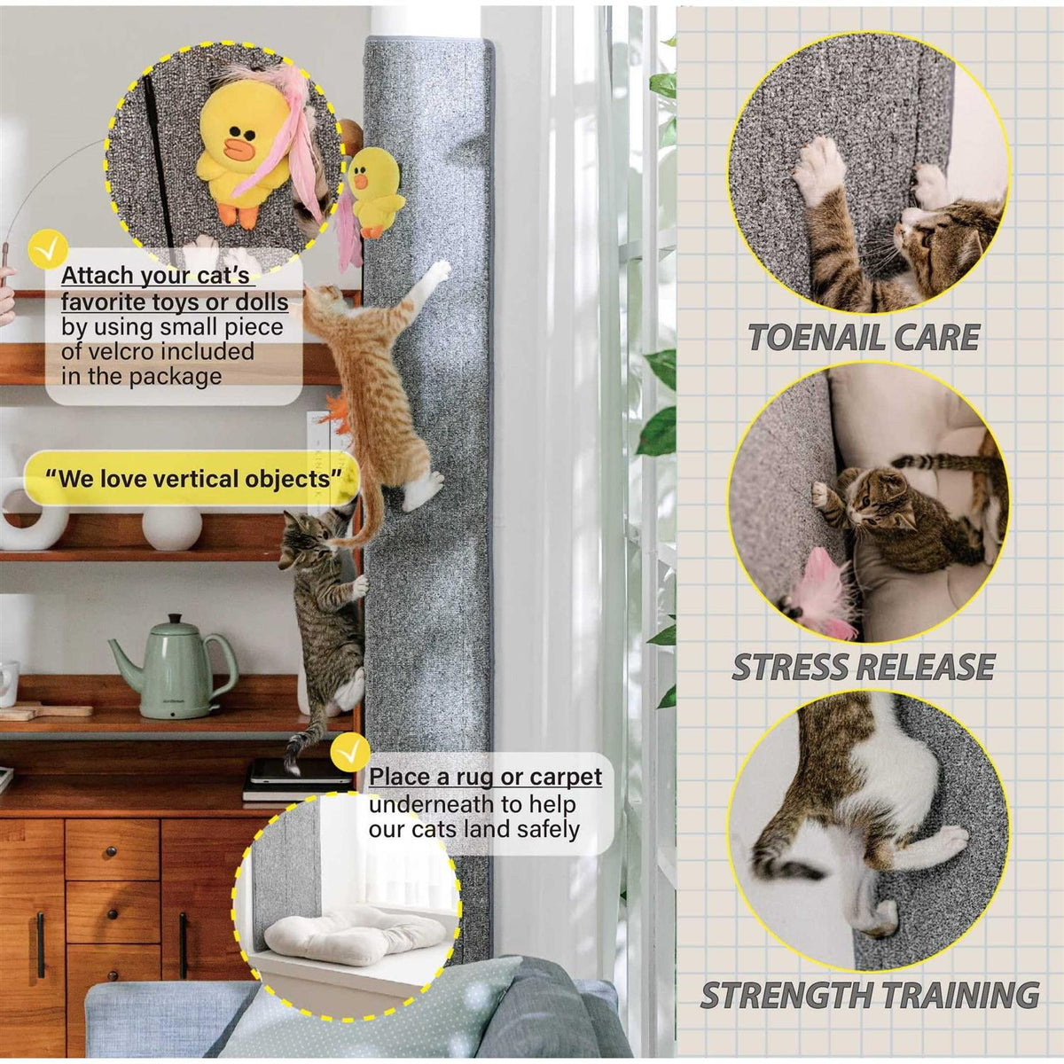 78.7” Tall Cat Scratcher Wall Corner Attachable W1709
