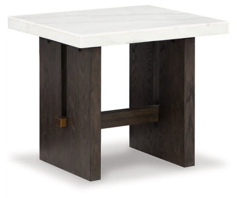 Traditional End Table with Marble Tabletop, Dark Brown & White C541
