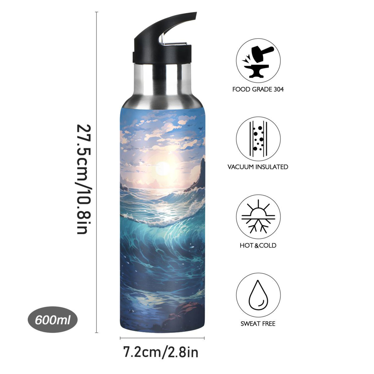 Stainless Steel Insulated Thermos Vacuum Flask Water Bottle with Straw Lid A2234