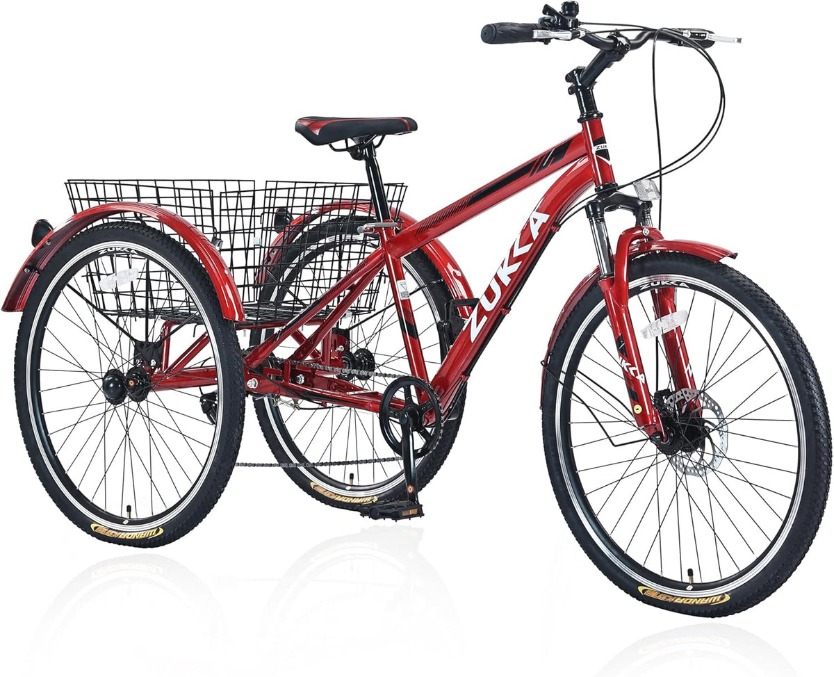 7-Speed 26-Inch 3 Wheels Adult Tricycle with Rear Basket P9358