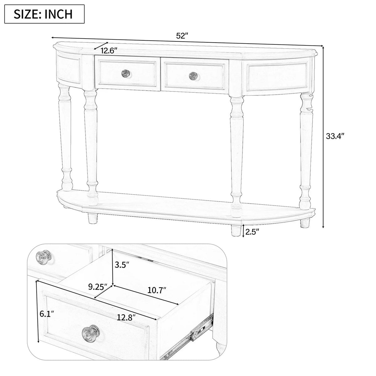 Circular Curved Console Table with Two Drawers P1786