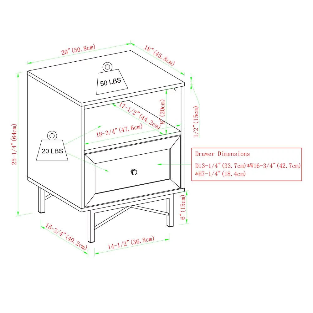Dark Walnut 1-Drawer Wood End Tables Set of 2 T697