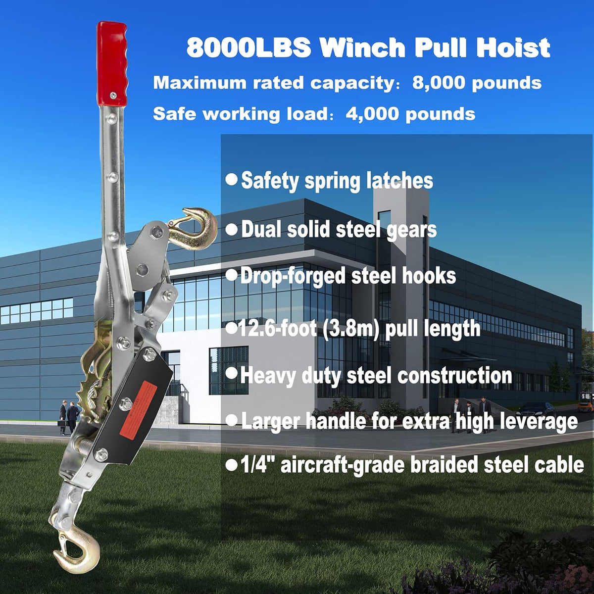 8000lb 2 Gear 2 Hooks Ratchet Puller with Cable Rope, Pack of 2 C928831
