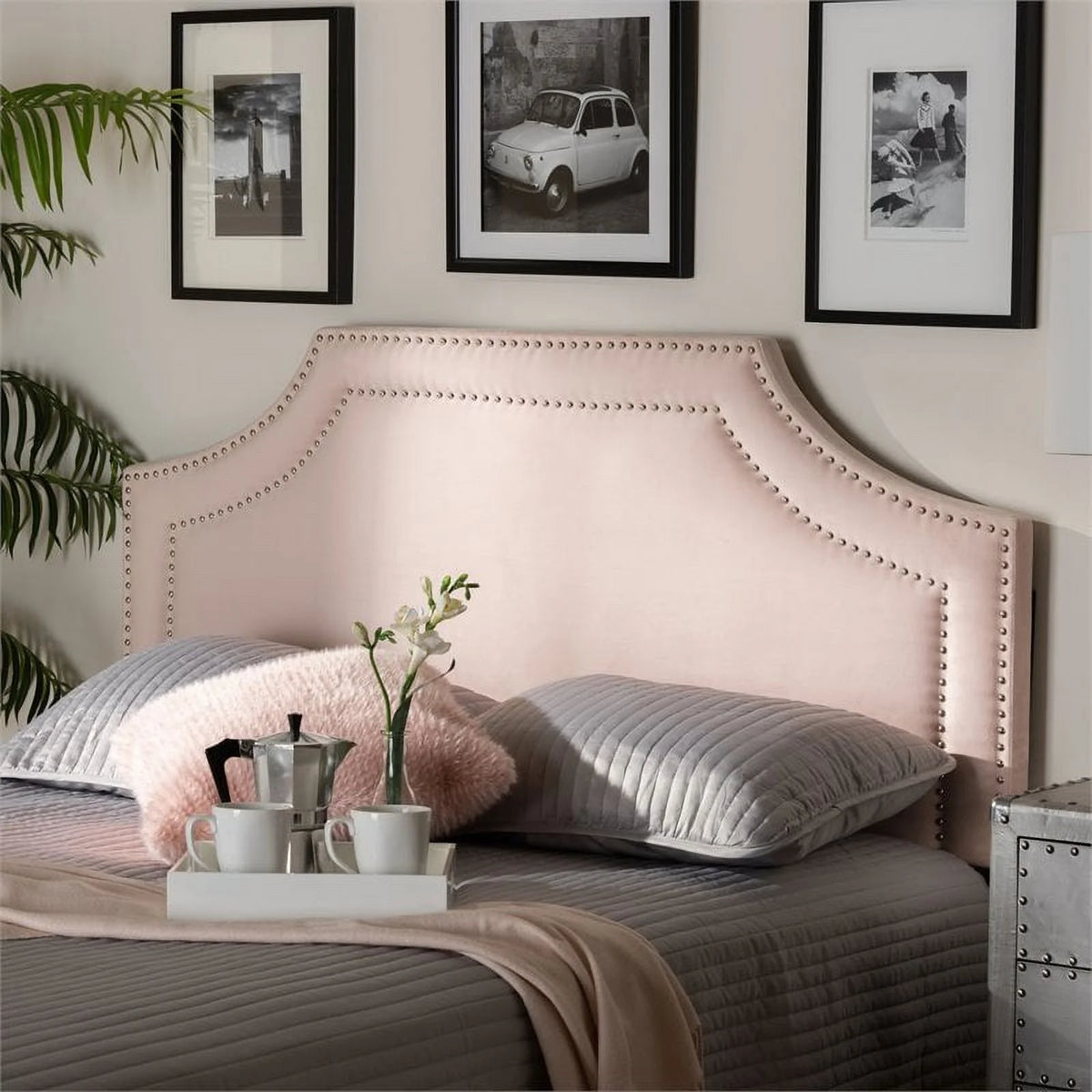Pink Velvet Wood Queen Headboard L245850