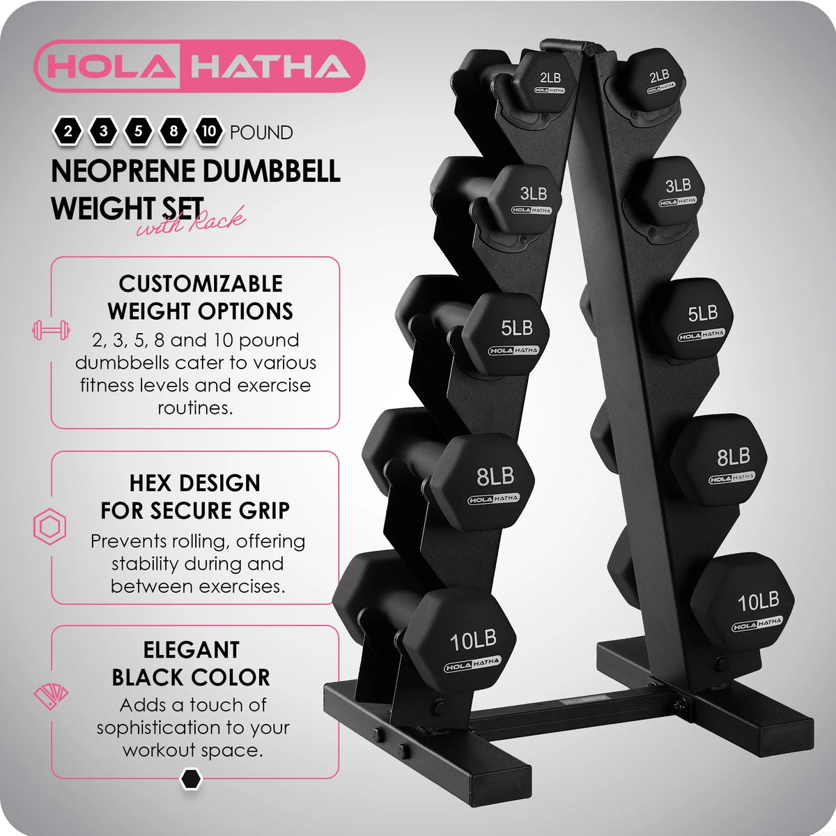 3, 5, and 8 Pound Dumbbell Hand Weight Set with Storage Rack P4538