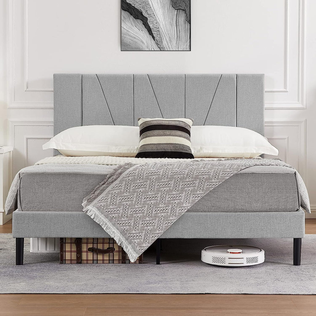 King Size Beige Fabric Upholstered Platform Bed Frame C856026