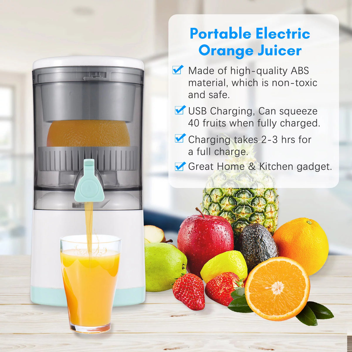 Electric Orange Juice Squeezer Portable Citrus Juicer USB Powered Detachable Washable P6534